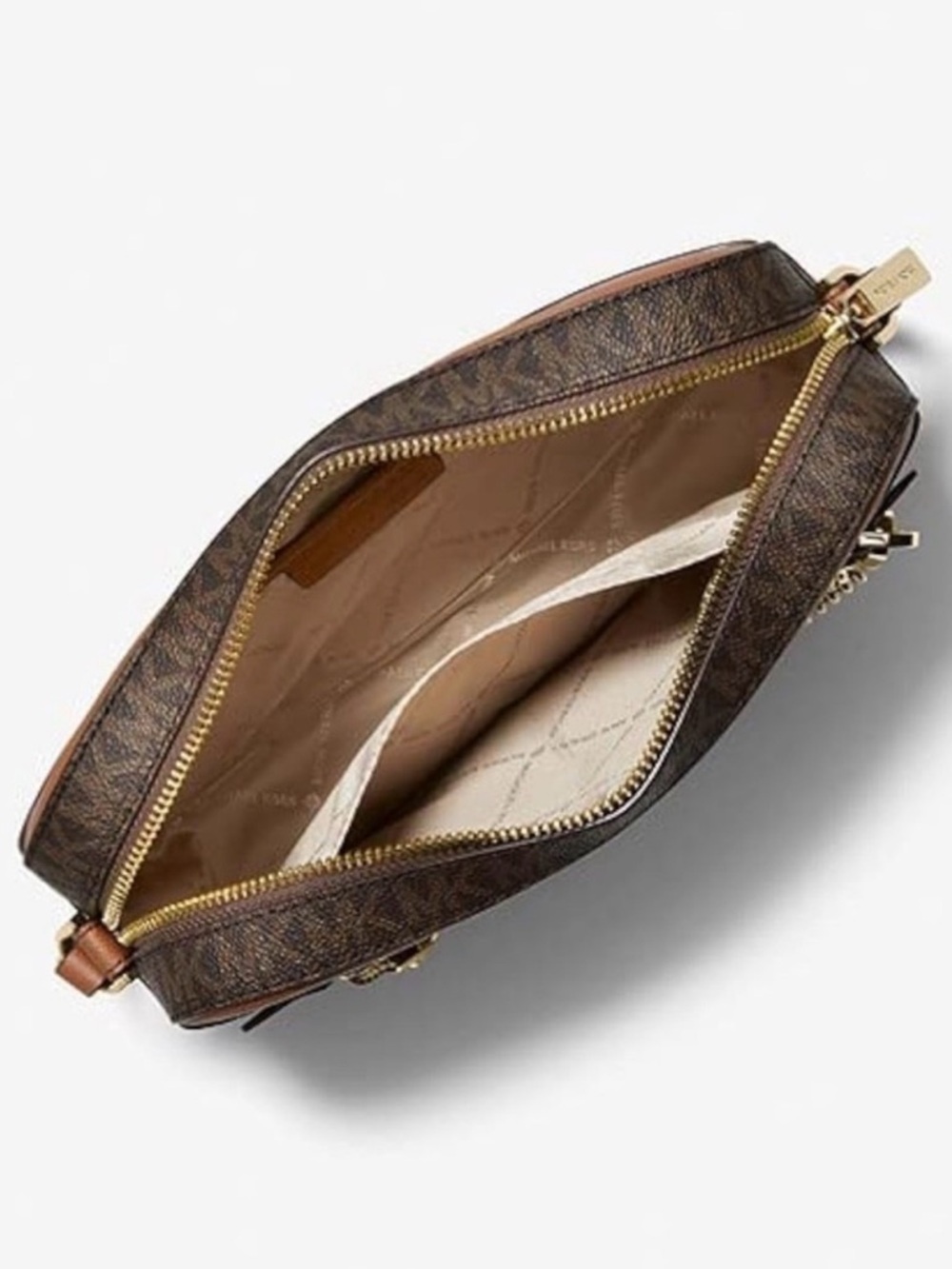 Michael Kors Brown/Tan Gold Tone Hardware Jet Set Large Logo Crossbody Bag - Picture 5 of 12